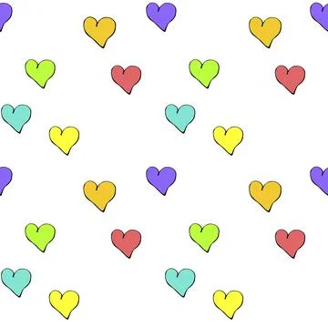 Vector seamless pattern with multicolored hearts in doodle style. Hand-drawn  Stock Illustration
