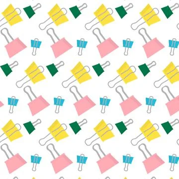 Vector seamless pattern with multicolored paper clips Stock Illustration