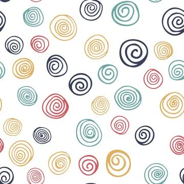 Vector seamless pattern with multicolored spiral, curl elements. Abstract cut Stock Illustration