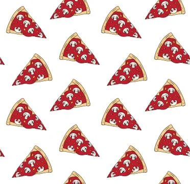 Vector seamless pattern of mushroom pizza slice Stock Illustration