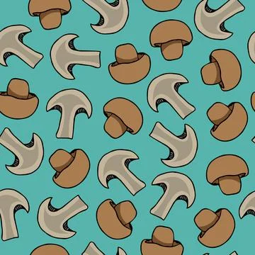 Vector seamless pattern with mushrooms on green background Stock Illustration