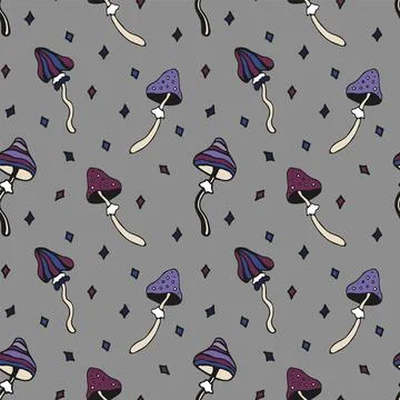 Vector seamless pattern with mushrooms. Hand drawn illustration. The print Illustrazione stock