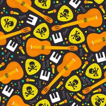 Vector Seamless Pattern Music Instruments Stock Illustration