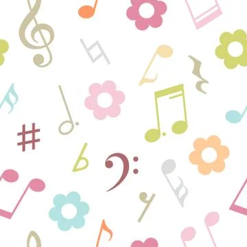 Vector seamless pattern of music notes and flowers Stock Illustration