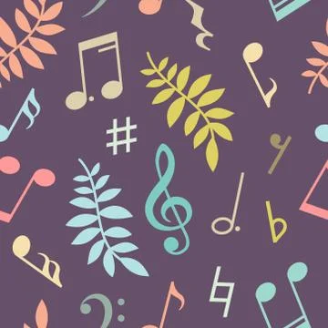 Vector seamless pattern of music notes and leaves 스톡 일러스트