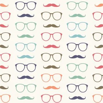 Vector seamless pattern of mustache and glasses Stock Illustration