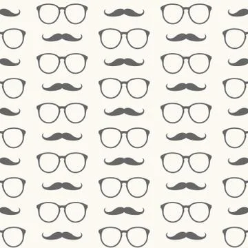 Vector seamless pattern of mustache and glasses Stock Illustration