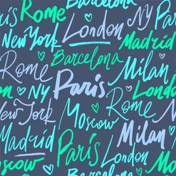 Vector seamless pattern with names of world cities Stock Illustration