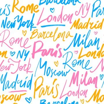 Vector seamless pattern with names of world cities Stock Illustration