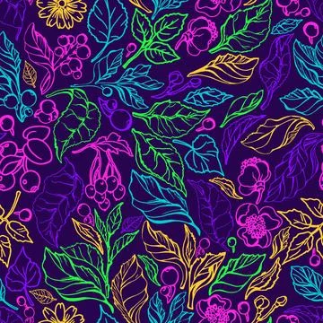 Vector seamless pattern Nature branch, leaves, flower. Green tea bush. Natura Stock Illustration