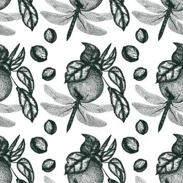 Vector seamless pattern with nature elements Stock Illustration