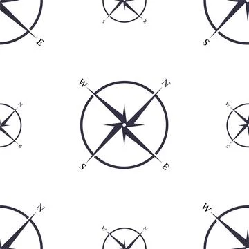 Vector seamless pattern of nautical compass silhouette. Navigation map sign.  Stock Illustration