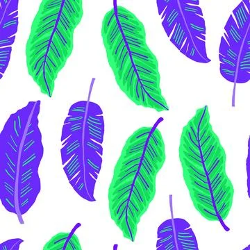 Vector seamless pattern with neon tropical leaves on white Stock Illustration