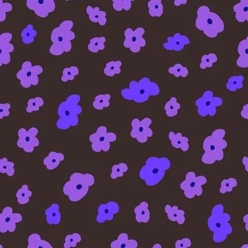 Vector seamless pattern with neon violet hand drawn flowers on dark background Illustrazione stock