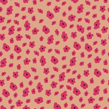 Vector seamless pattern with neon violet hand drawn flowers on beige background Stock Illustration