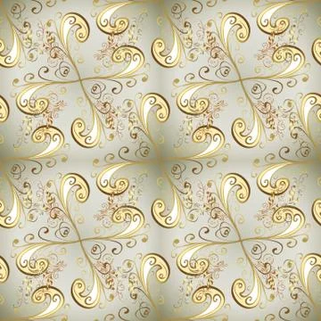 Vector seamless pattern on neutral and gray colors with golden elements. Damask 库存插图
