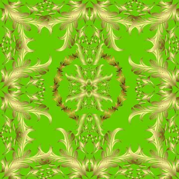 Vector seamless pattern on neutral, yellow and green colors with golden elements イラスト素材