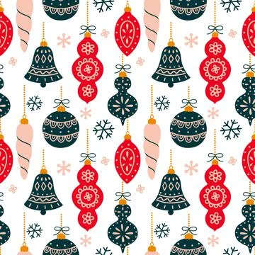 Vector seamless pattern with New Year and Christmas symbols. Stock Illustration