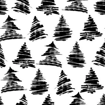 Vector seamless pattern with new year tree silhouettes. Repeatable holiday .. Stock Illustration