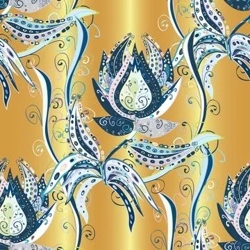 Vector. Seamless pattern with nice flowers on neutral, blue and yellow colors, w Stockillustratie