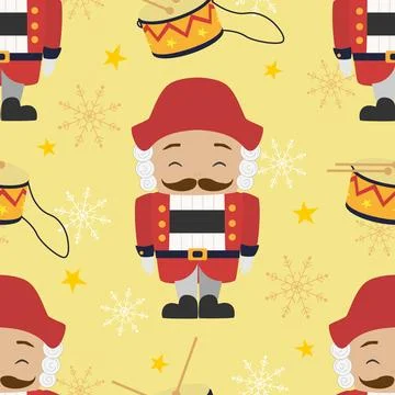 Vector seamless pattern with Nutcracker character in cartoon style. Nutcrac.. Stock Illustration