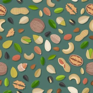 Vector Seamless Pattern with Nuts and Seeds Stock Illustration