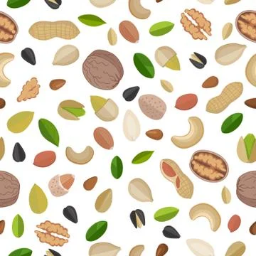 Vector Seamless Pattern with Nuts and Seeds Stock Illustration
