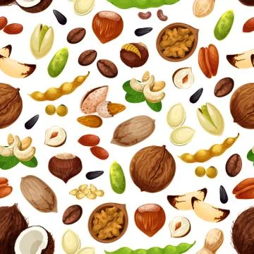 Vector seamless pattern for nuts and fruit seeds Stock Illustration