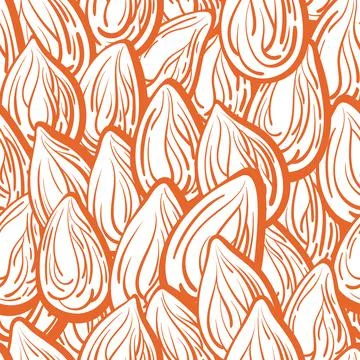 Vector seamless pattern. Nuts, seed set. Art line Stock Illustration