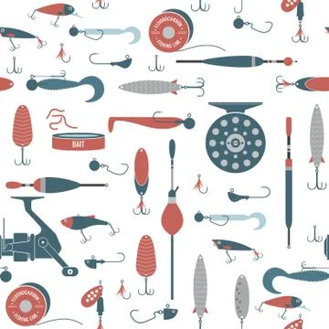 Vector seamless pattern with objects of fishing. Illustrazione stock