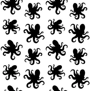 Vector seamless pattern of octopus silhouette Stock Illustration
