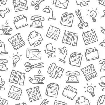 Vector seamless pattern of office work supplies 스톡 일러스트