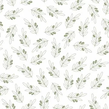 Vector seamless pattern with olive branches on a white background. Decorative Stock Illustration