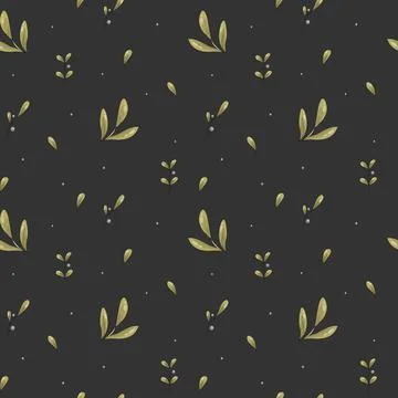Vector seamless pattern of olive leaves and small berries Stock Illustration