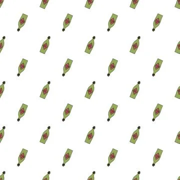 Vector seamless pattern with olive oil bottle. Hand drawn doodle pattern on w Stock Illustration