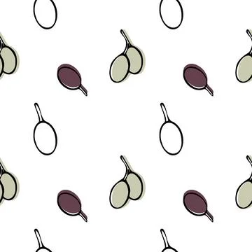 Vector seamless pattern with olive tree branch, leaves and olives fruit. Hand Illustrazione stock