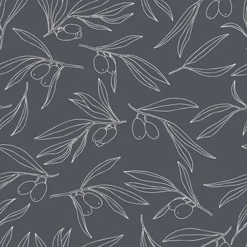 Vector seamless pattern olives on a branch with leaves. Stock Illustration