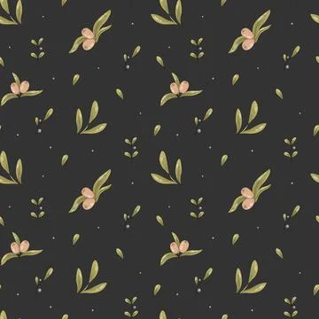Vector seamless pattern of olives, leaves and small berries Stock Illustration