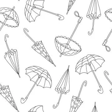 Vector seamless pattern with open and closed umbrellas on white background. G Stock Illustration