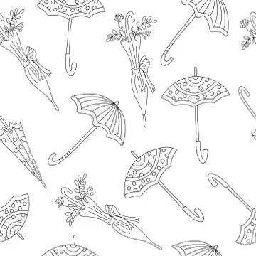 Vector seamless pattern with open and closed umbrellas on white background. G Stock Illustration