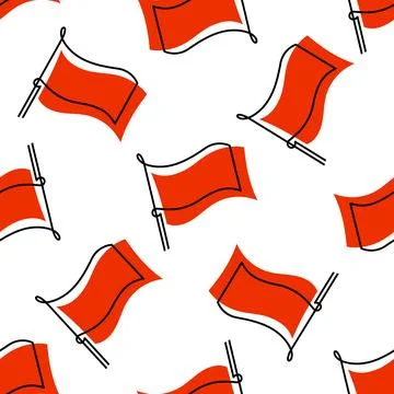 Vector seamless pattern or texture with red flags, continuous one line art. Stock Illustration