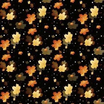 Vector seamless pattern with orange and yellow autumn leaves, natural backdro Stock Illustration
