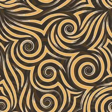 Vector seamless pattern of orange and beige spirals of lines and corners.Smooth Stock Illustration