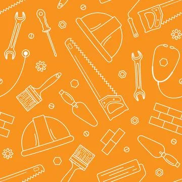 Vector seamless pattern on an orange background for the International Labor.. Stock Illustration