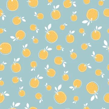 Vector seamless pattern with orange fruit on blue background. Cute pattern wi Stock Illustration