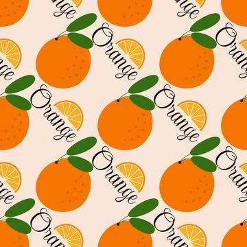 Vector seamless pattern. Orange with an inscription on a white background. Illustrazione stock