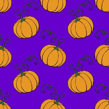 Vector seamless pattern with orange pumpkins with mustache. Halloween or than イラスト素材