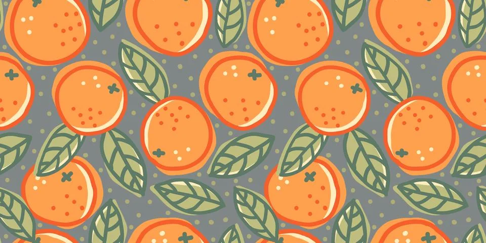 Vector seamless pattern of oranges in doodle style. Cute orange pattern. Stock Illustration