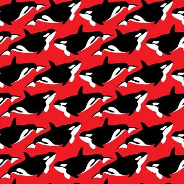 Vector seamless pattern with orca.Underwater cartoon creatures.Marine background Illustrazione stock
