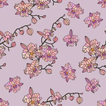 Vector seamless pattern with orchids Stock Illustration